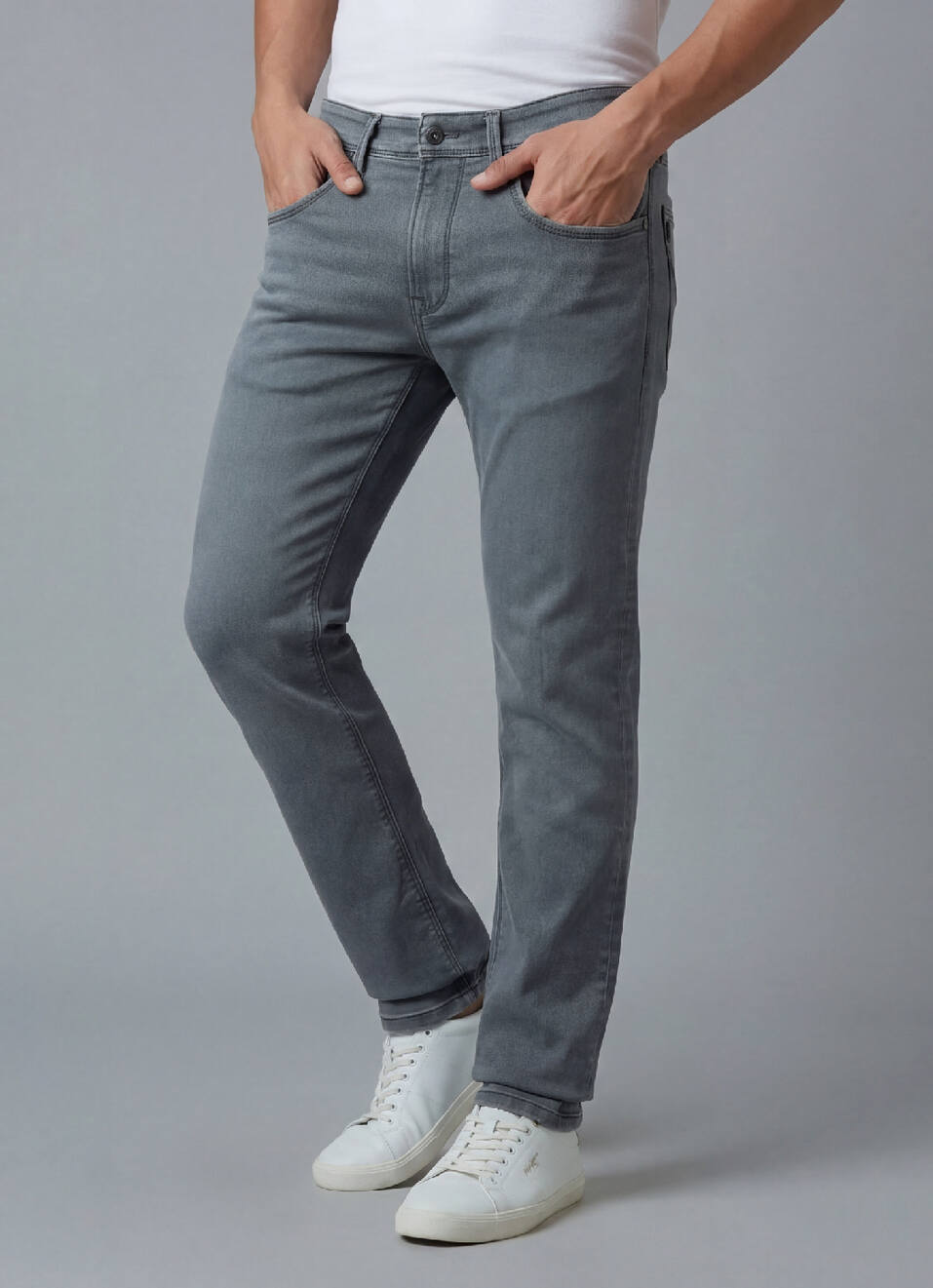 Men Grey Mid Rise Slim Fit Gymindigo Jeans, , large image number 0