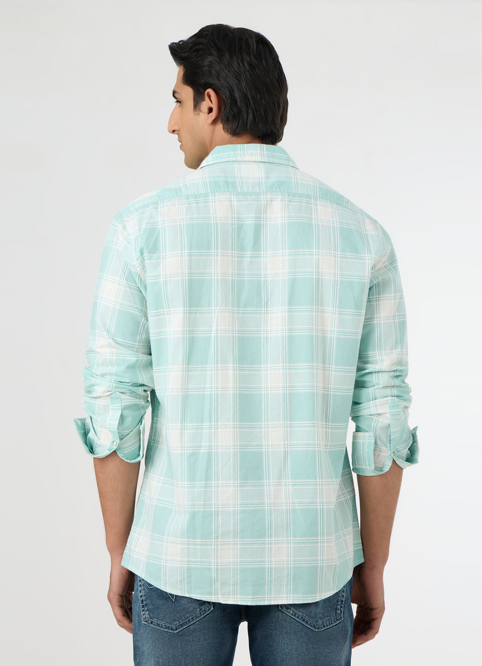 Men Aqua Blue Checked Shirt, , large image number 2