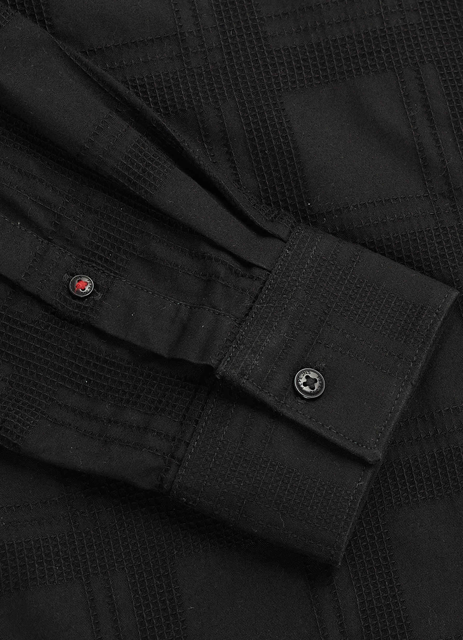 Men Black Self-structured Regular Fit Cotton Shirt, , large image number 8