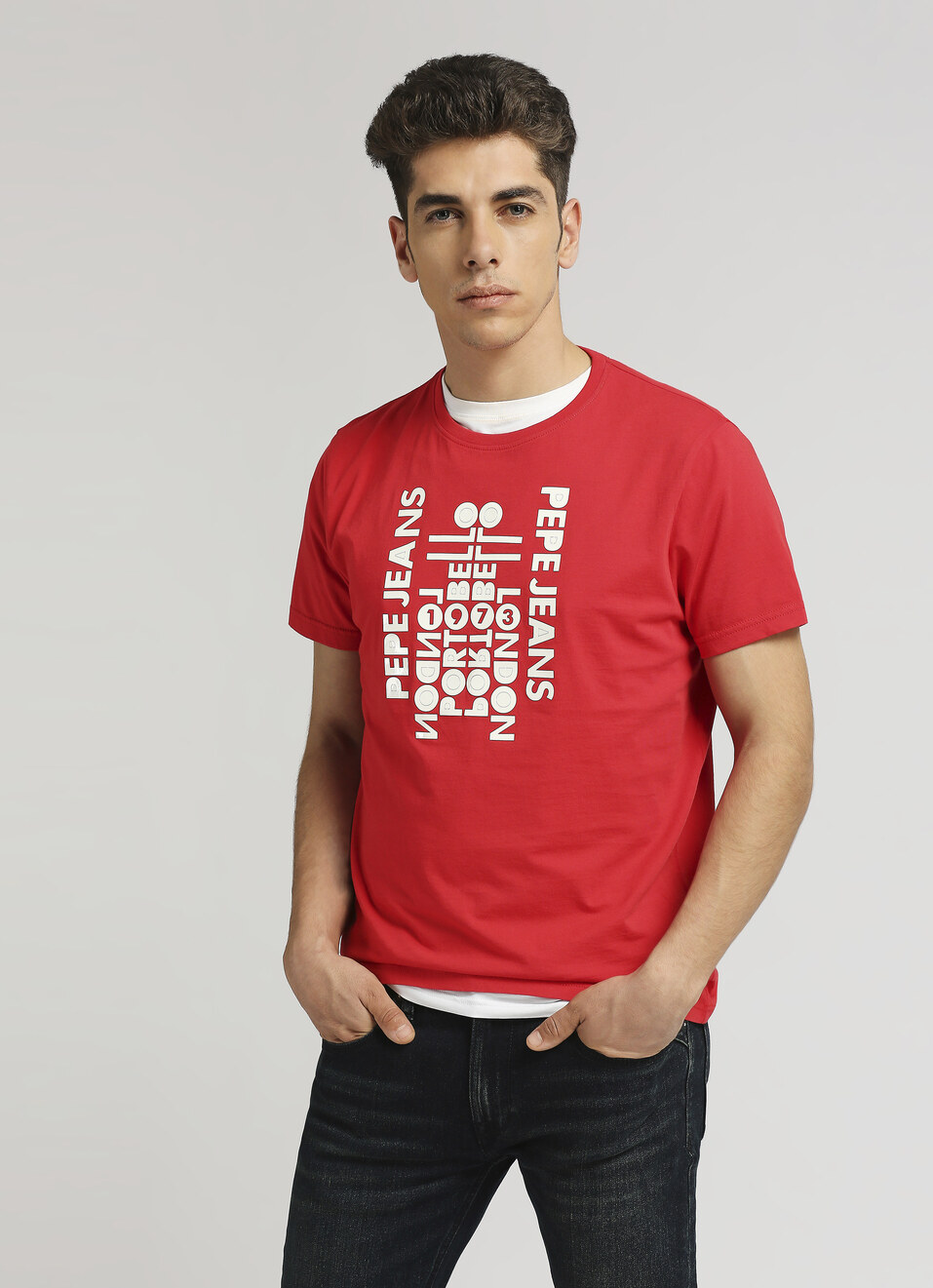 Red Sheet Transfer Print Short Sleeve T-shirt, , large image number 5