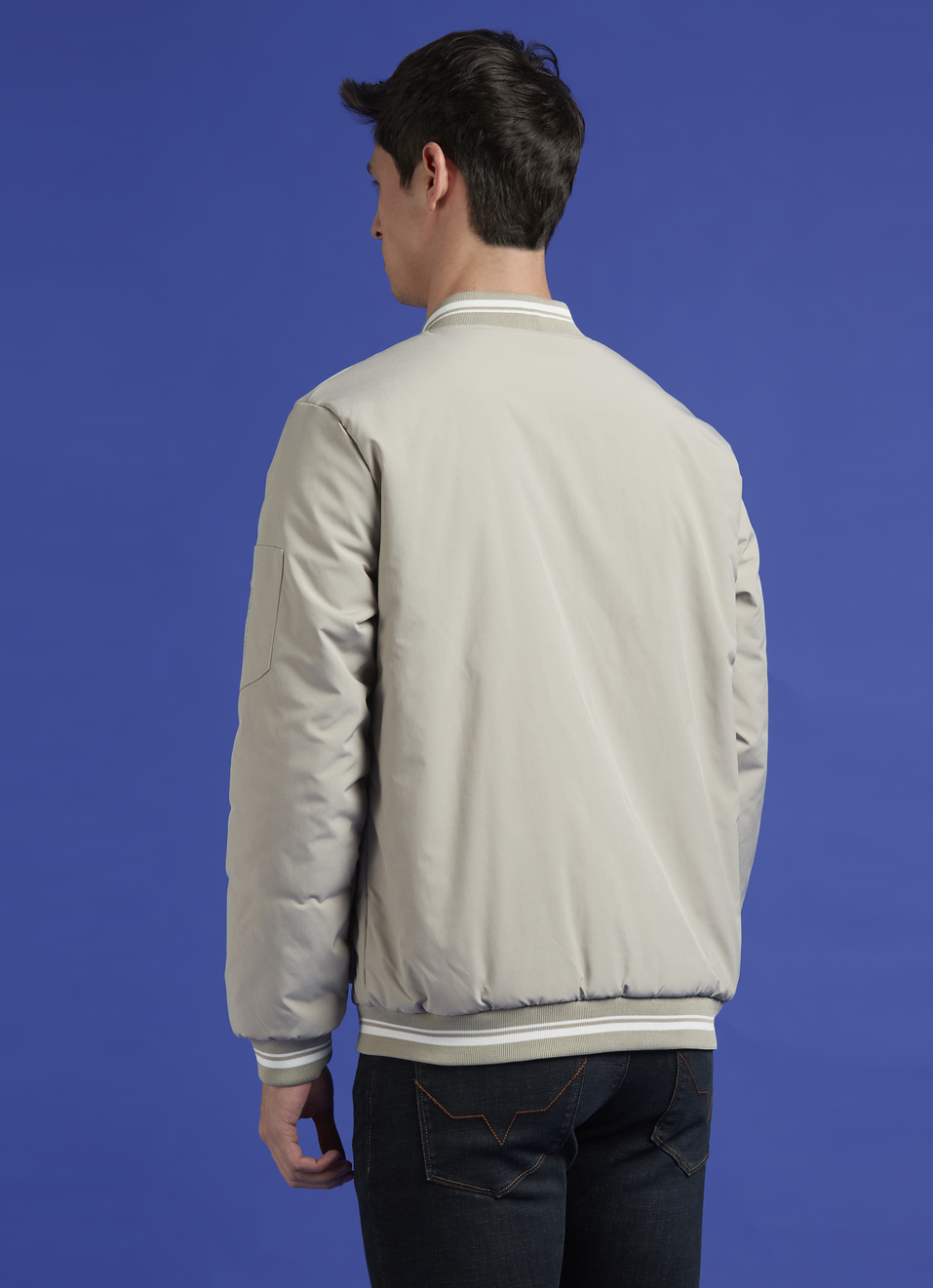 Beige Ribbed Neck Full Sleeve Jacket, , large image number 2