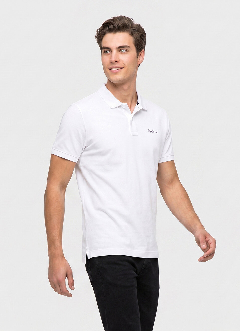 Men White Solid Short Sleeves Polo, , large image number 3