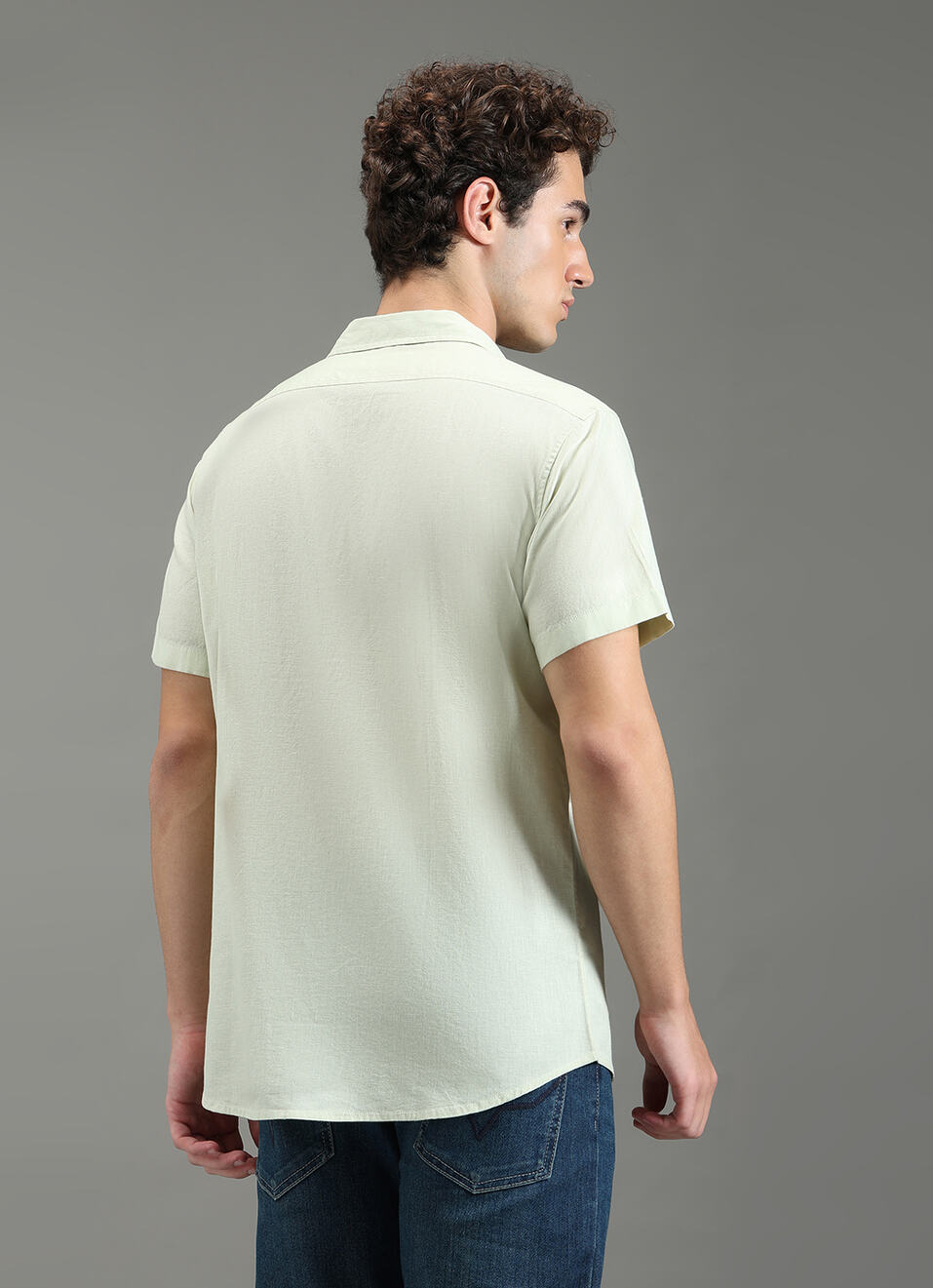 Men Green Solid Short Sleeve Shirt, , large image number 6