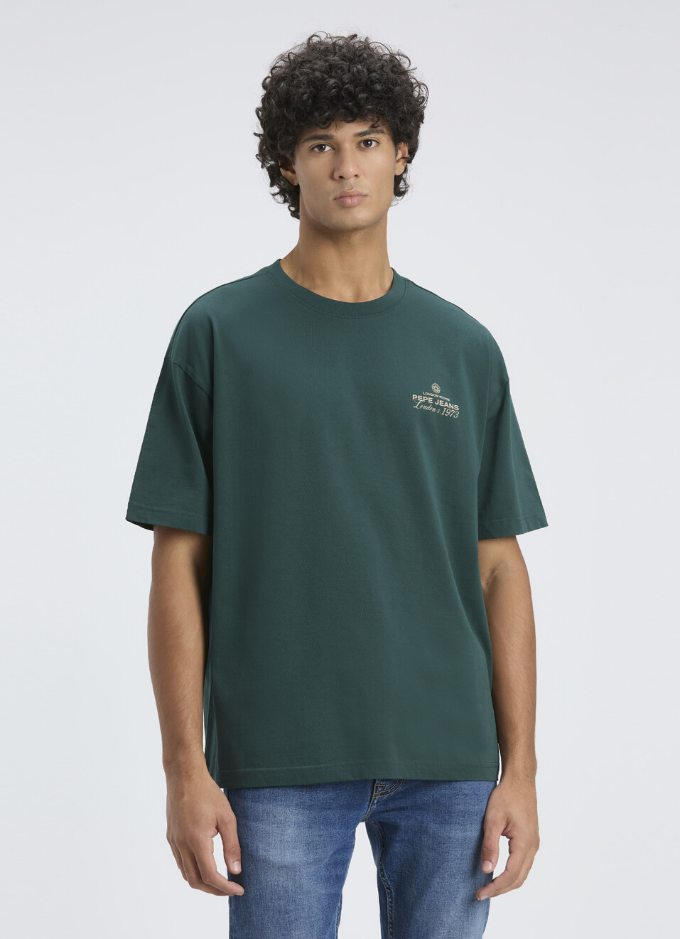 Men Green Back Print Short Sleeve Oversized T-shirt, , large image number 1