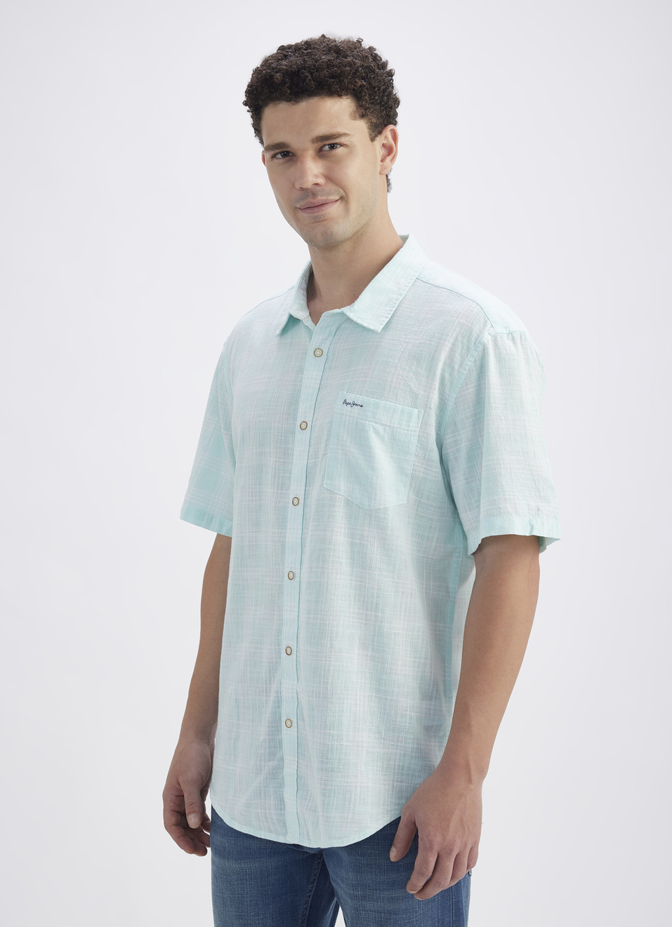 Men Blue Check Short Sleeve Shirt, , large image number 3