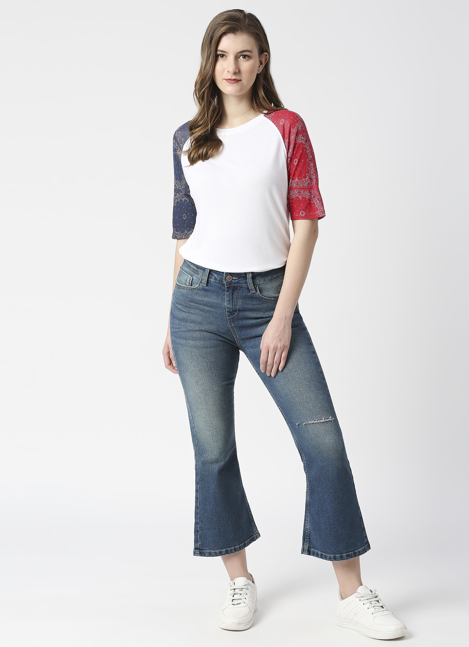 Bandana Sleeve Print Color Block T-shirt, , large image number 6
