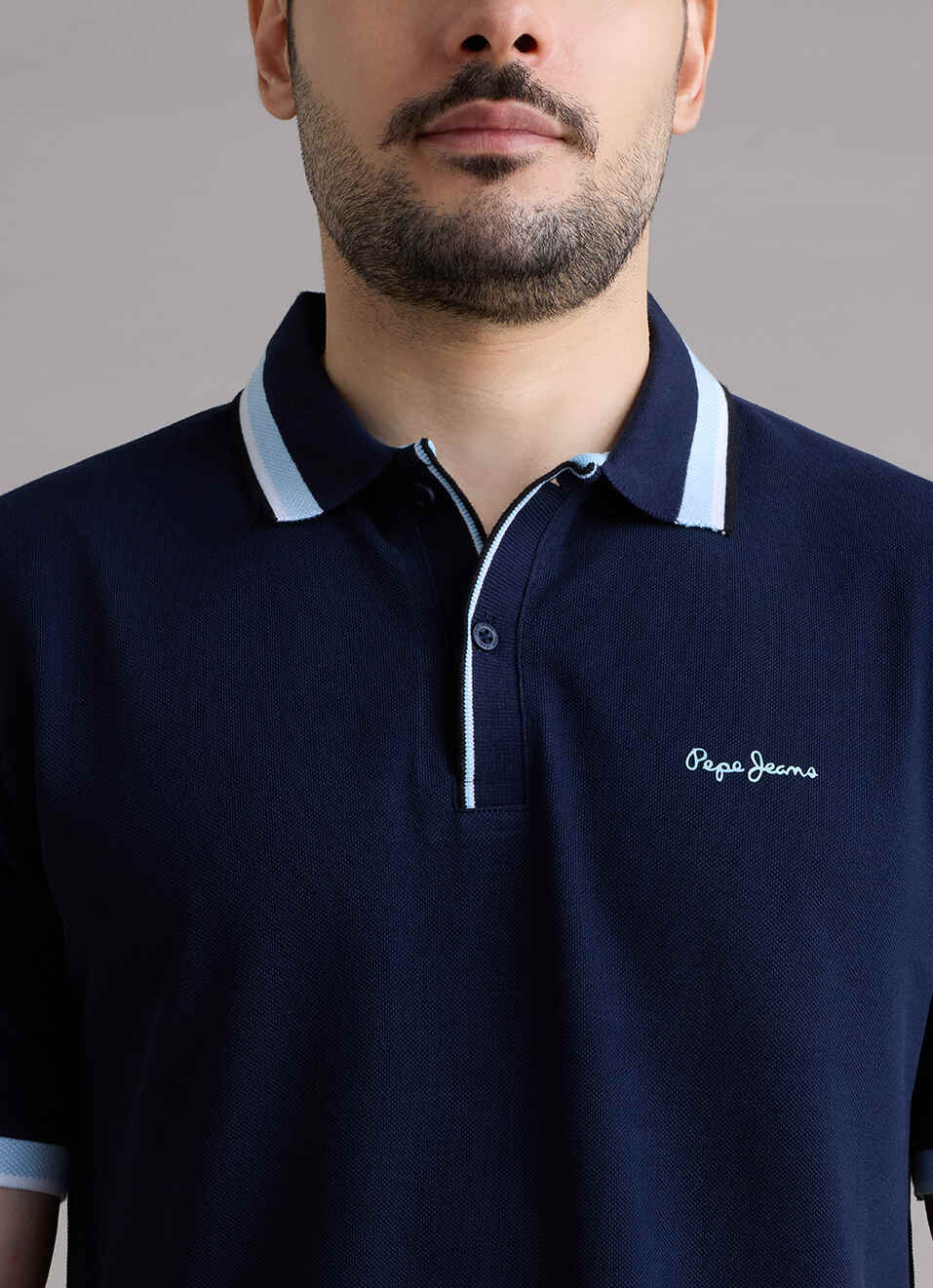 Men Navy Solid Polo Collar T-shirt, , large image number 4