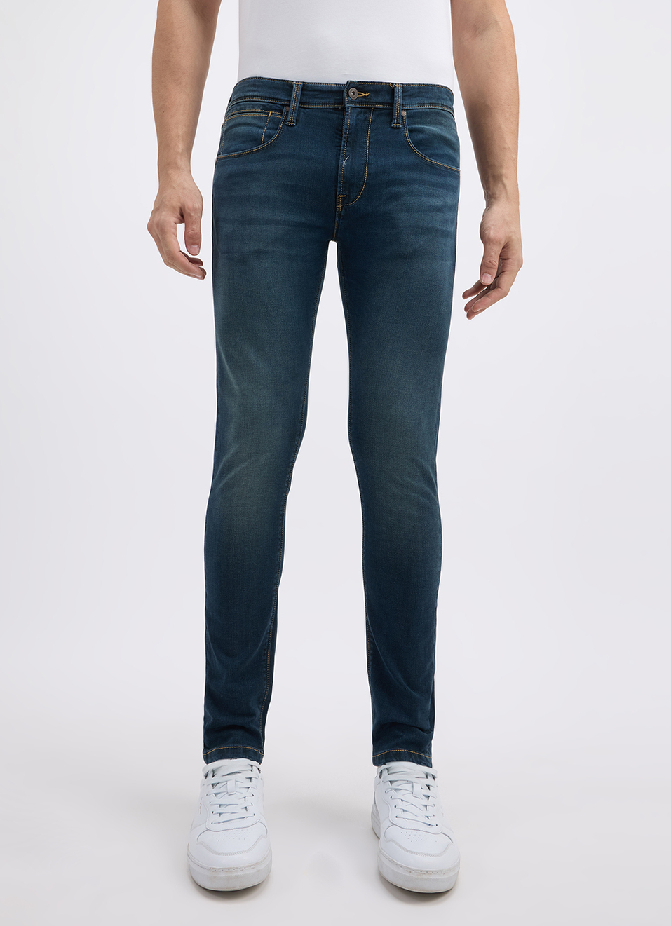 Men Blue Mid Rise Tapered Structured Jogger Like Jeans, , large image number 2