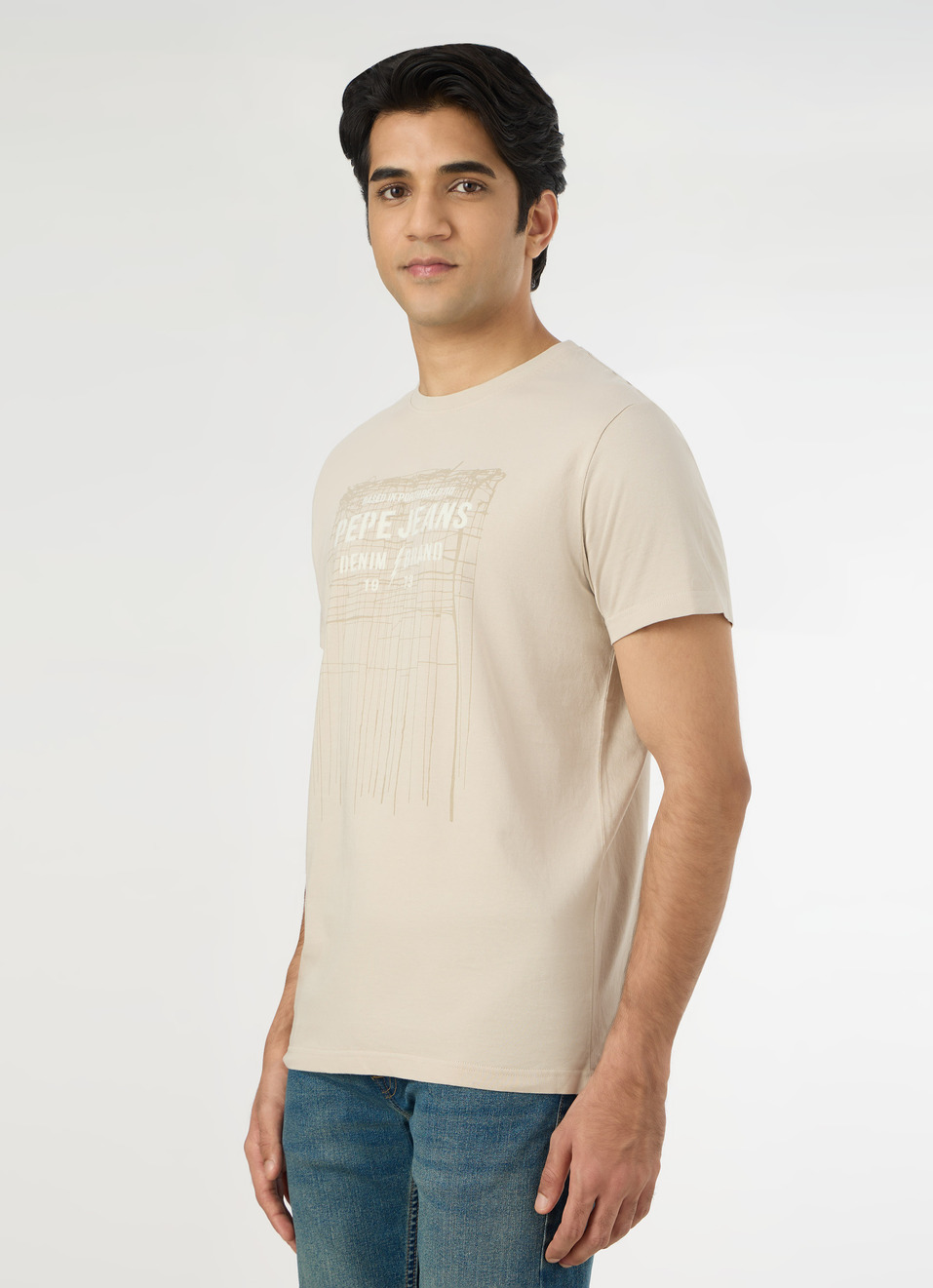 Men Light Beige Slim Graphic T-shirt, , large image number 3
