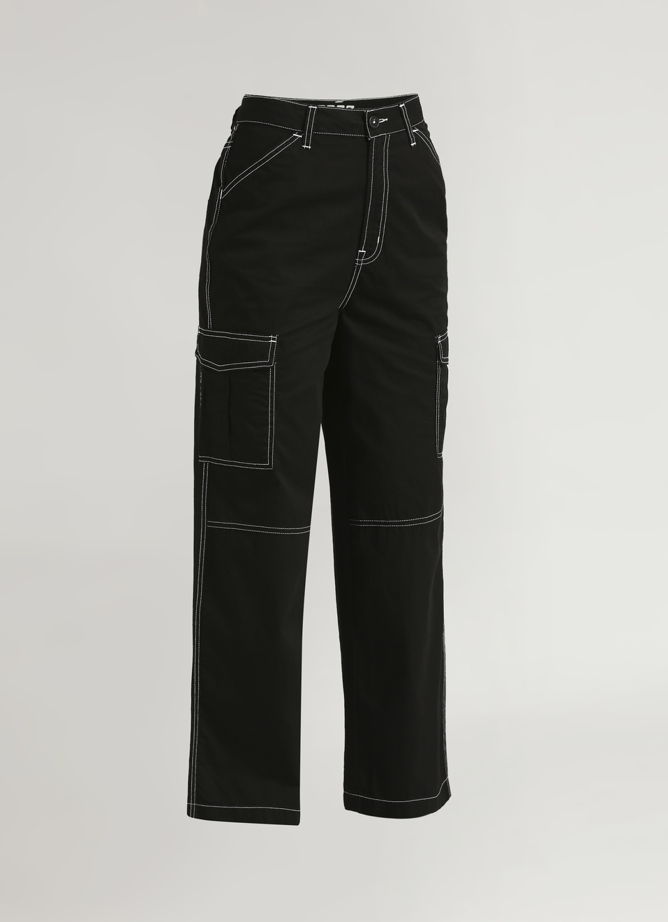 Jet Black High Waist Loose Fit Pants, , large image number 7