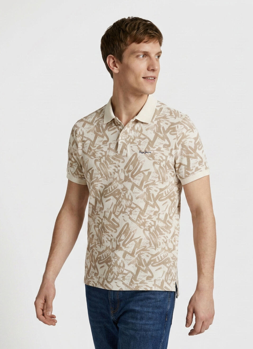 Men Beige Printed Polo Collar T-shirt, , large image number 3
