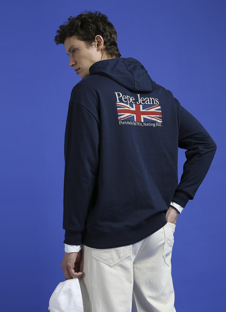 Navy Back Print Full Sleeve Hooded Sweatshirt, , large image number 0