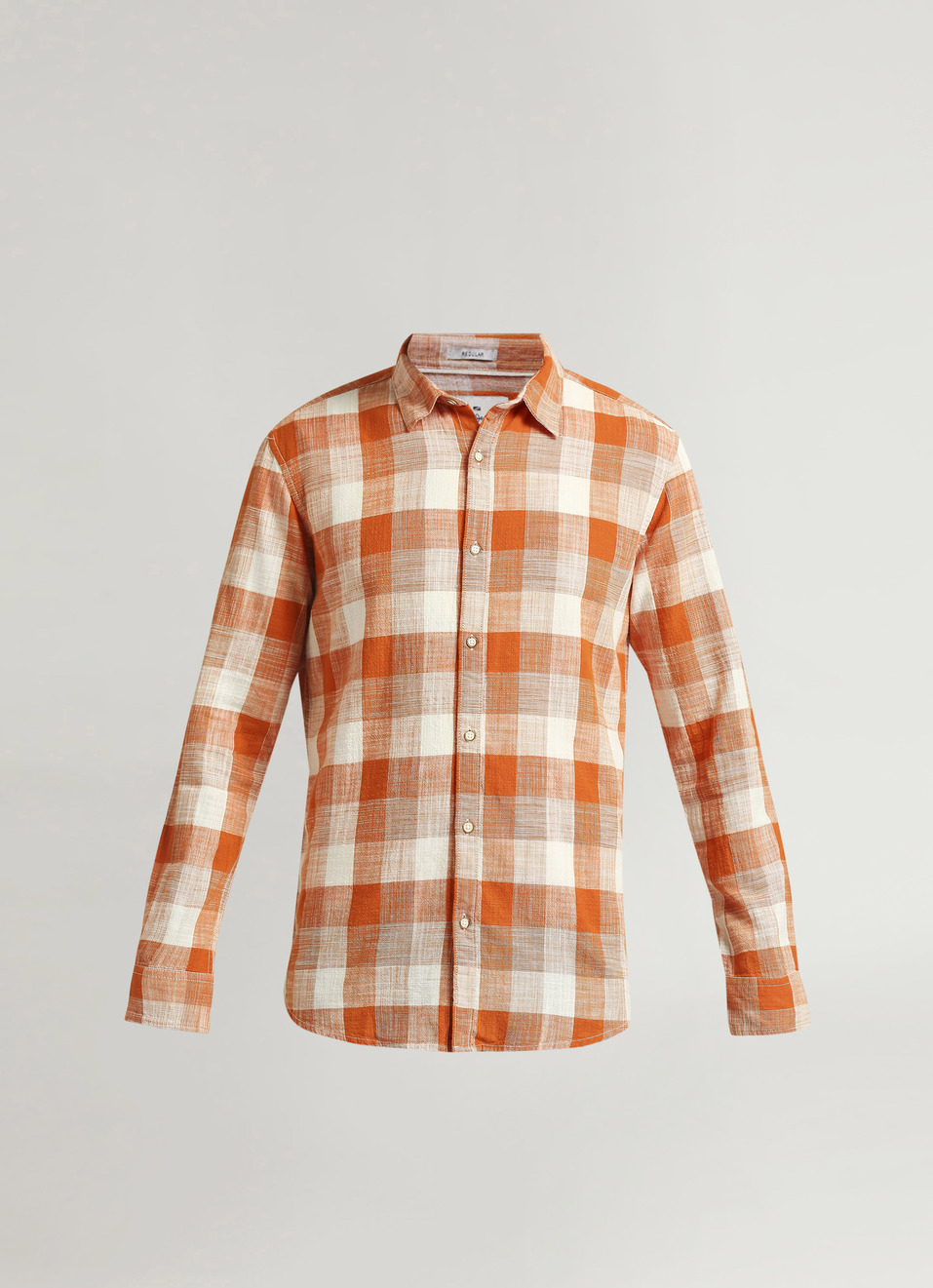 Orange Checks Yarn Dyed Slub Long Sleeve Shirt, , large image number 6
