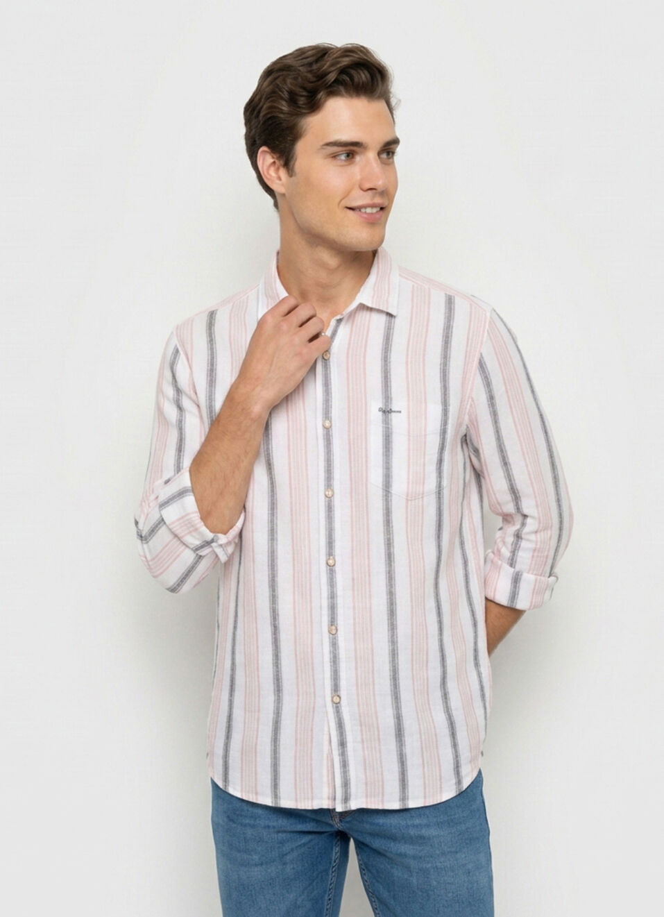 Men White Striped Long Sleeve Shirt, , large image number 3