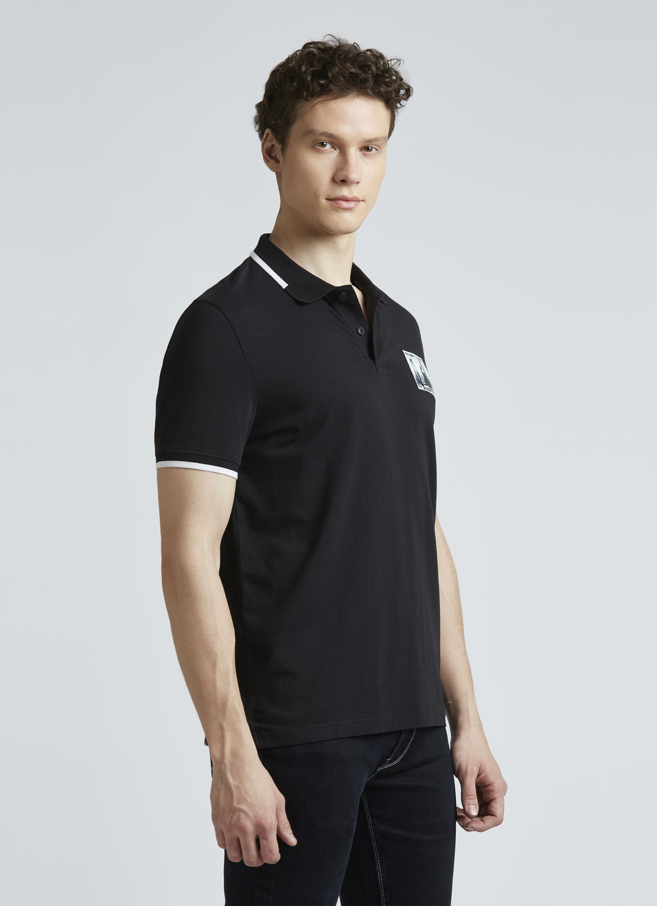 Black Graphic Print Short Sleeve Polo, , large image number 3