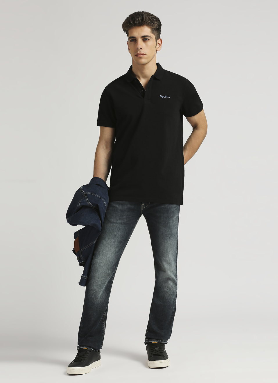 Black Premium Logo Print Short Sleeve Polo, , large image number 5