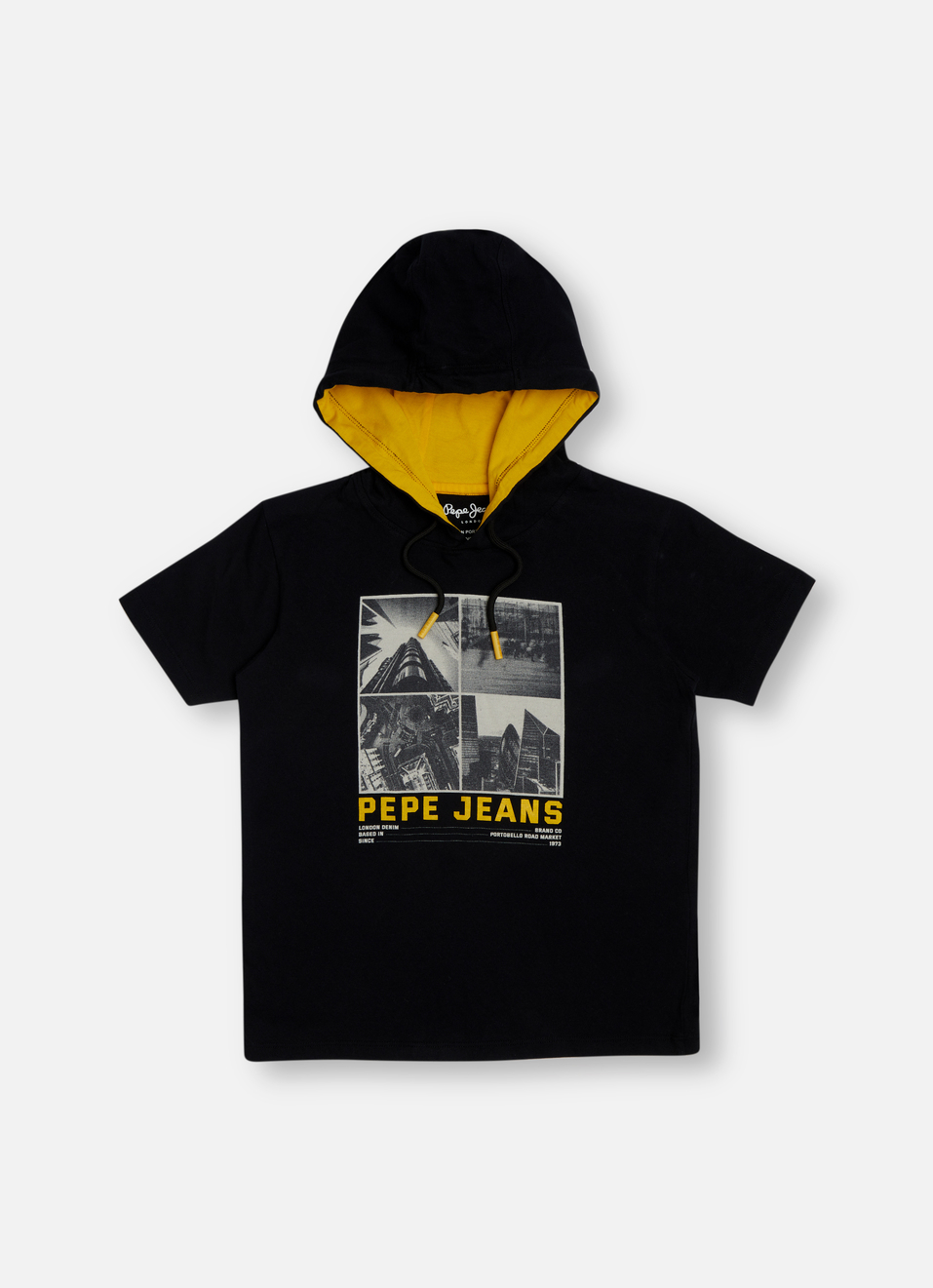 Boys Black Graphic Print Short Sleeve Hooded T-shirt, , large image number 0