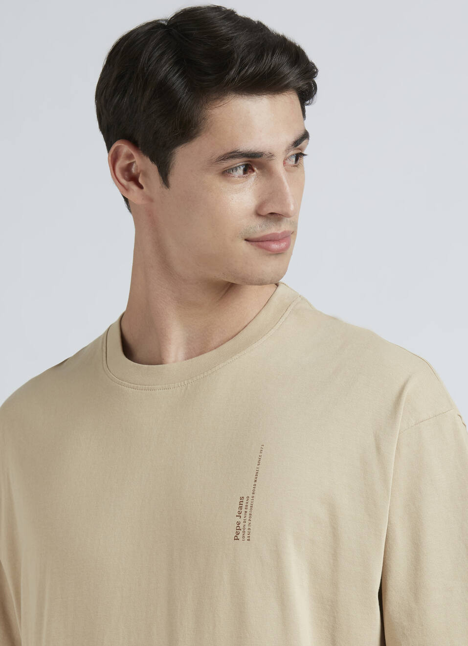 Beige Back Print Short-sleeve Oversized T-shirt, , large image number 4