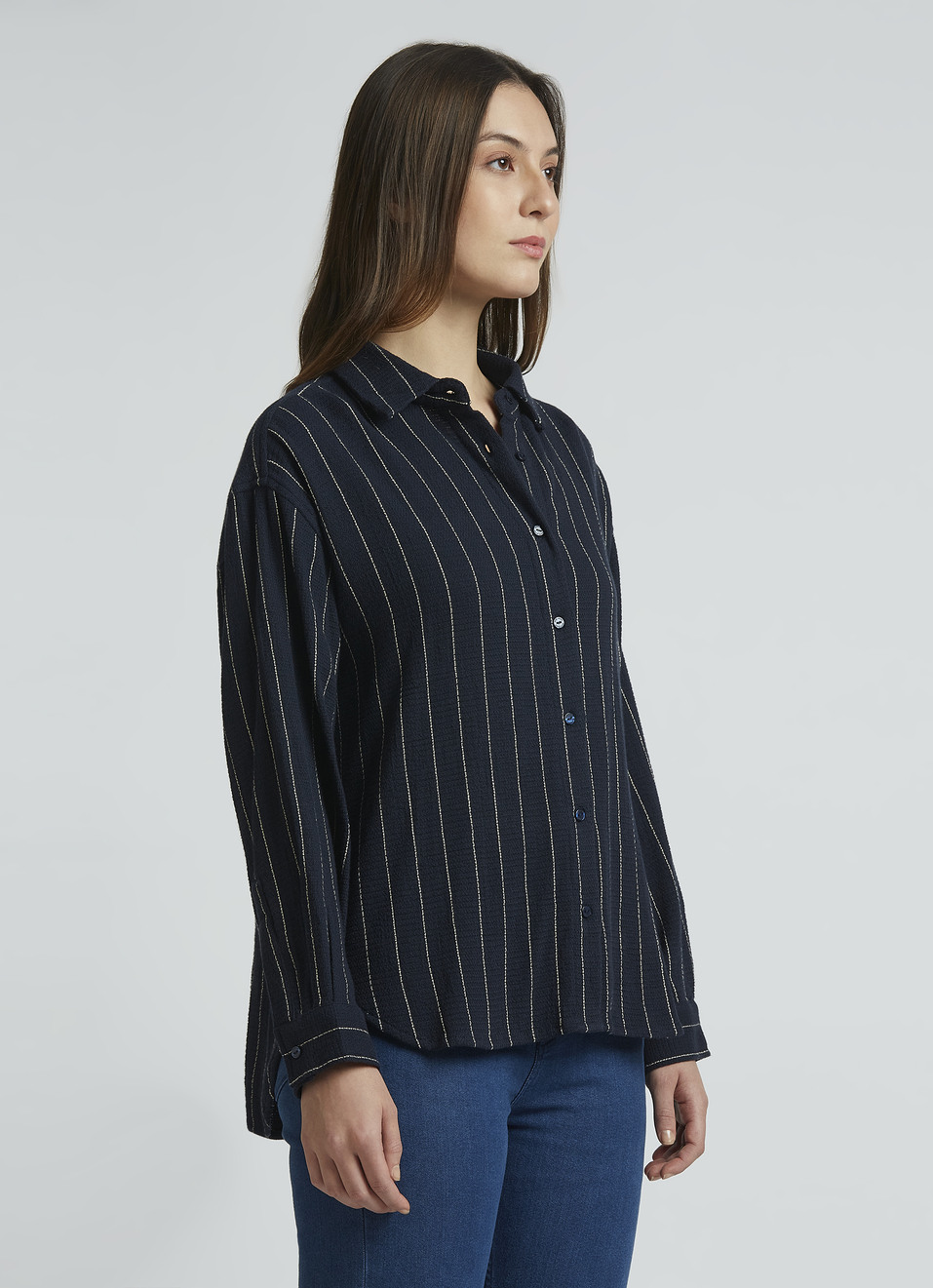 Navy Oversized Stripes Full Sleeve Shirt, , large image number 3