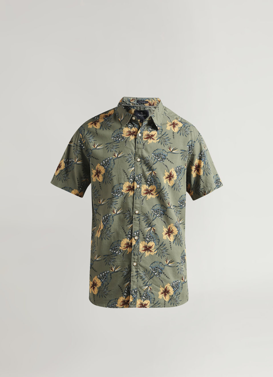 Olive Floral Print Short Sleeve Shirt, , large image number 6
