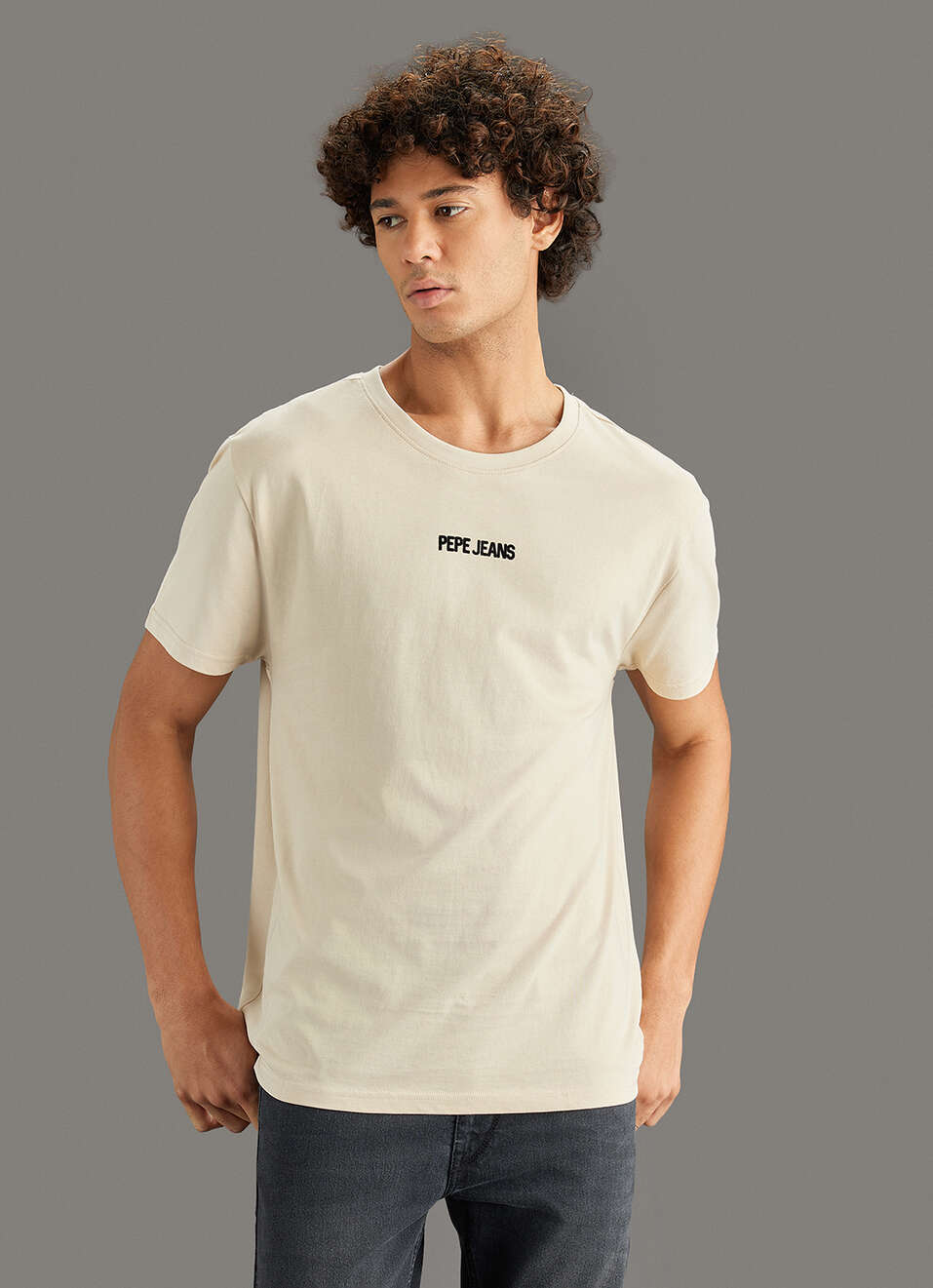 Men Beige Graphic Print Relaxed Fit Crew Neck T-shirt, , large image number 5