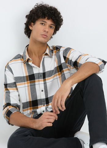 Men Off White Check Full Sleeve Shirt
