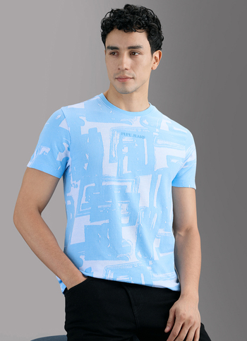 Men Sky Blue Slim Printed T-shirt