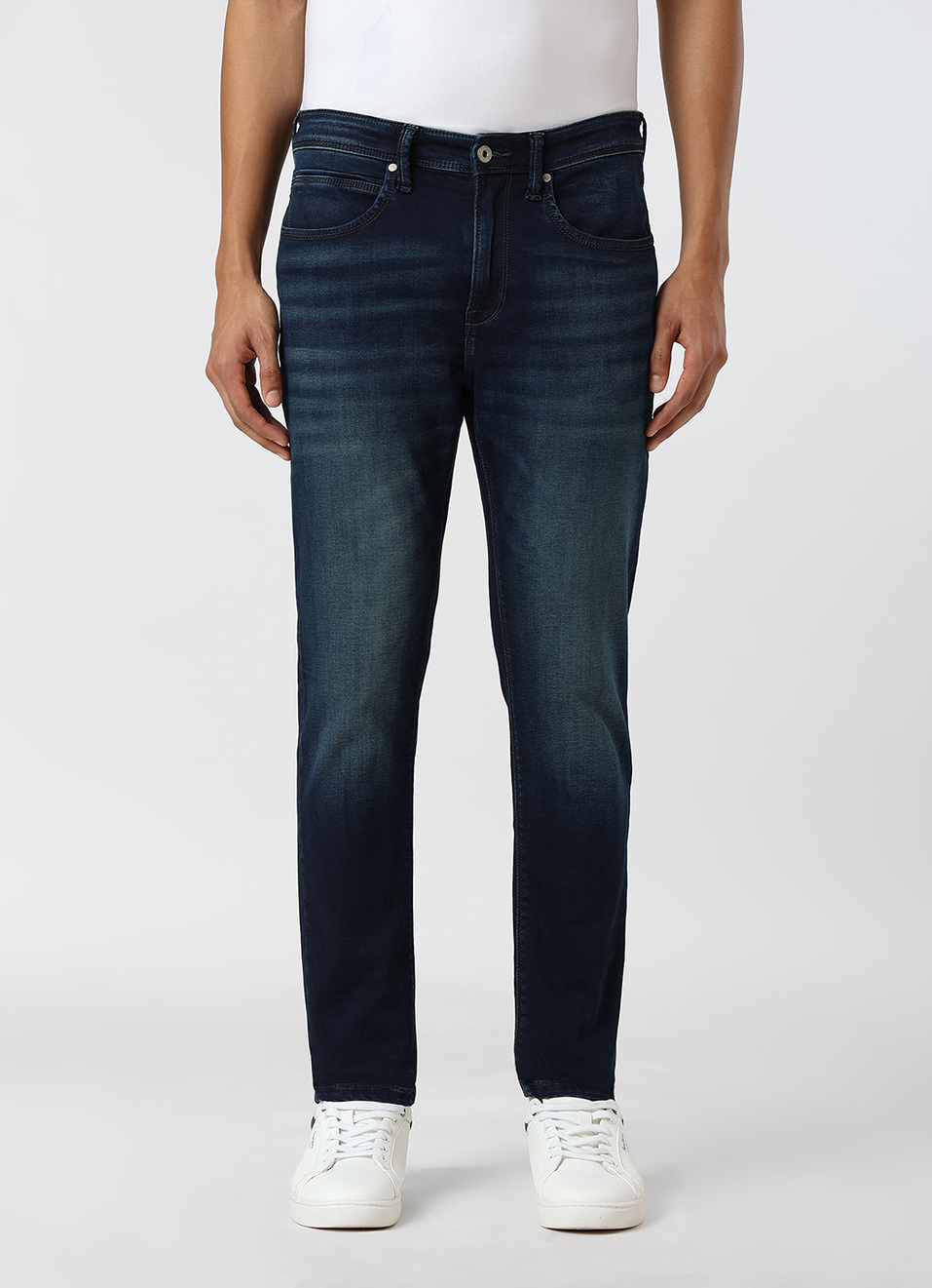 Men Dark Blue Mid Rise Slim Fit Gymindigo Jeans, , large image number 2