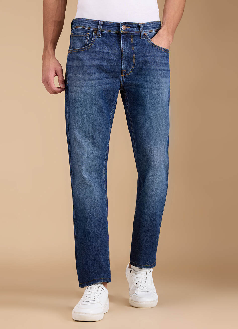 Men Blue Mid Rise Straight Fit Jeans, , large image number 2