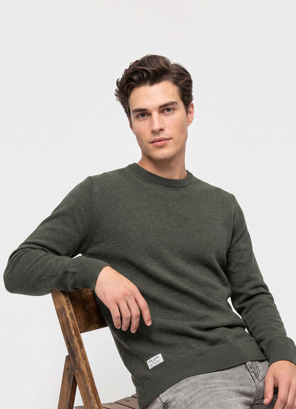 Men Green Solid Regular Fit Crew Neck Sweater, , large image number 0