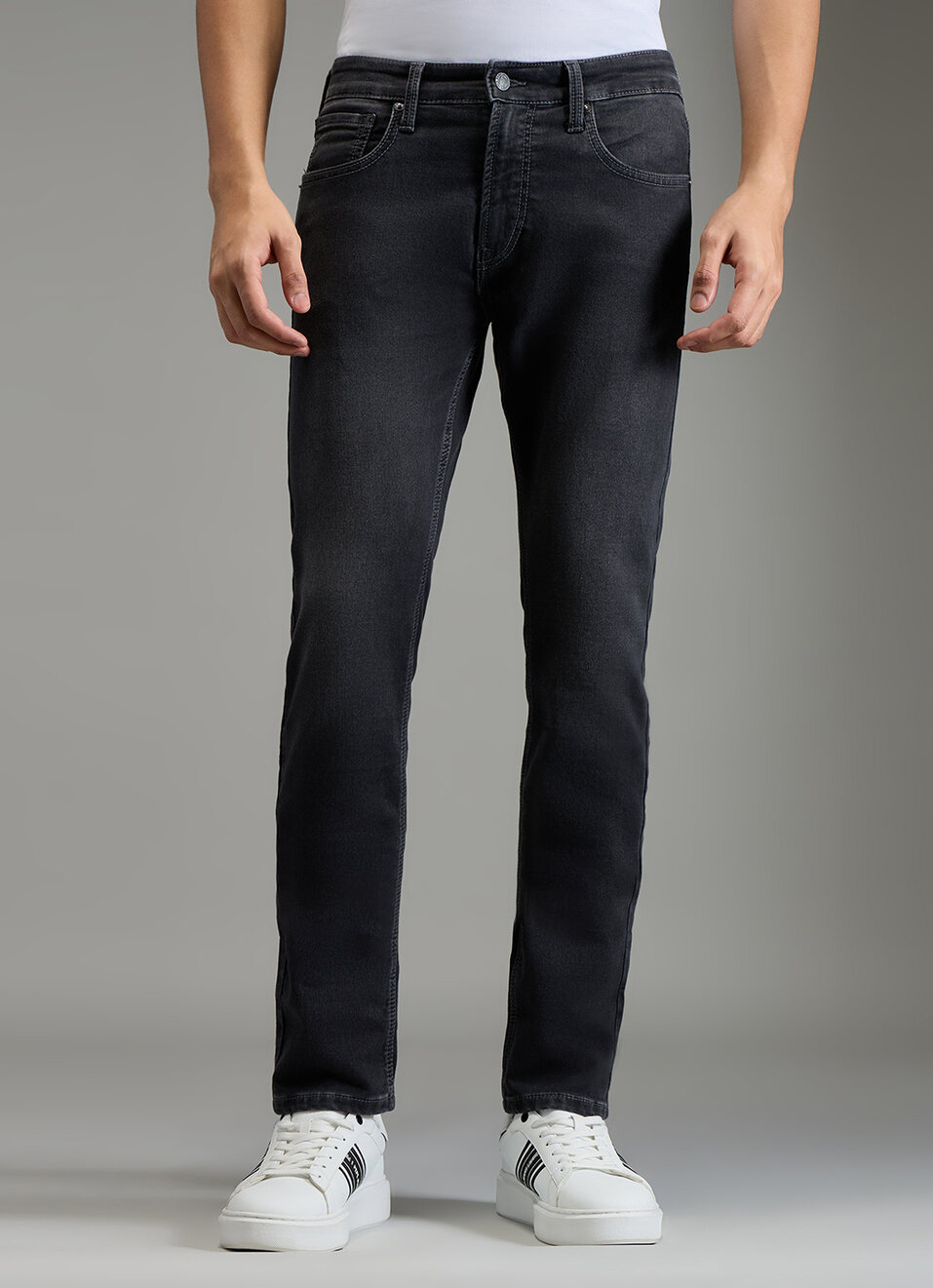 Men Black Slim Fit Stretchable Jeans, , large image number 1