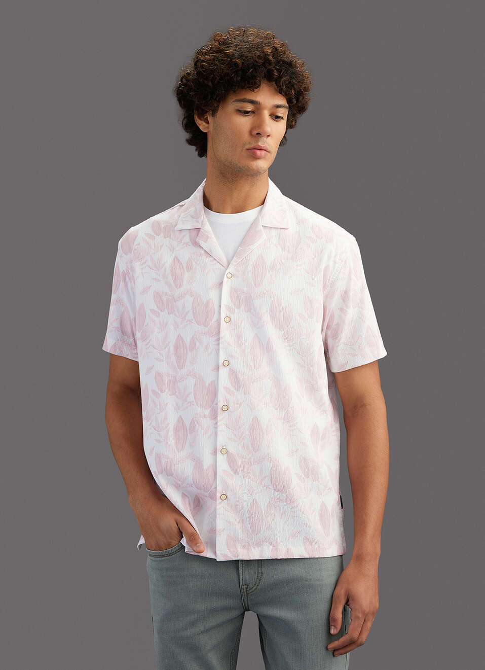 Men Pink Printed Relaxed Fit Resort Collar Shirt, , large image number 5