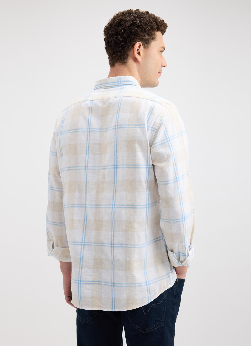 Men Beige Check Full Sleeve Shirt, , large image number 2