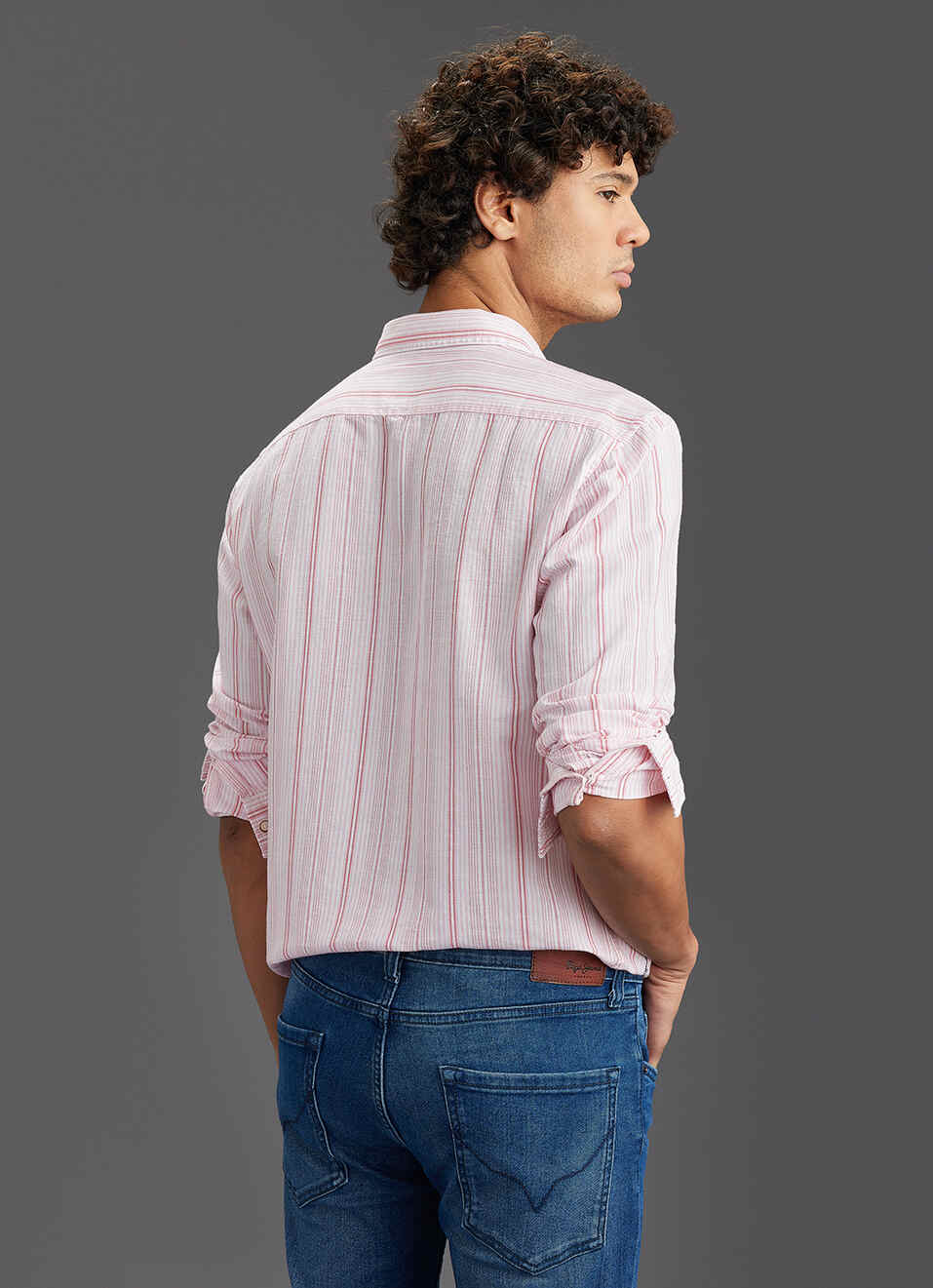 Men Pink Striped Regular Fit Full Sleeve Casual Shirt, , large image number 6