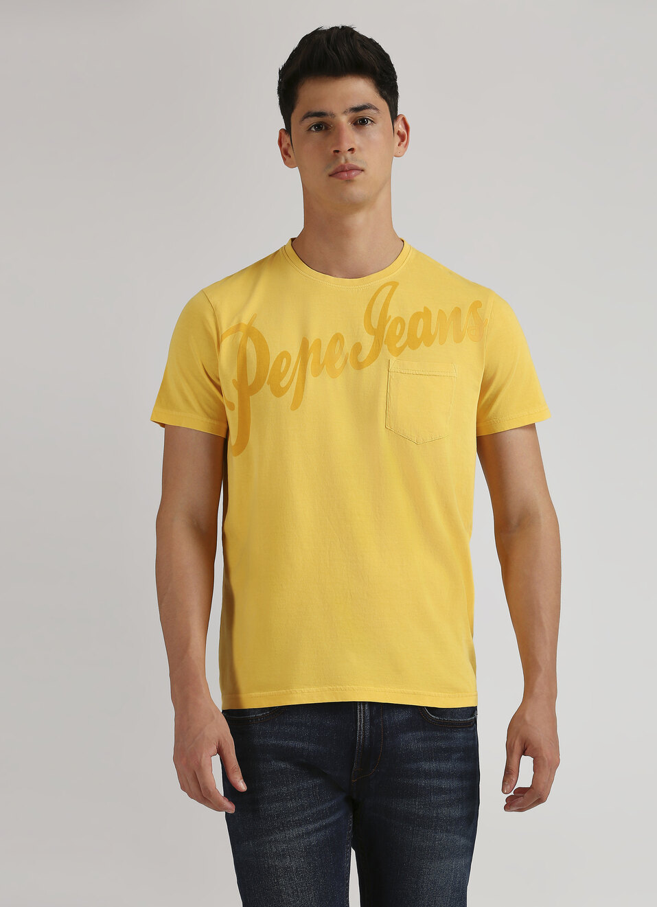Yellow Single Pocket Overdyed Short Sleeve T-shirt, , large image number 1