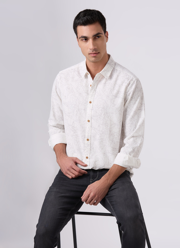 Men Off White Printed Shirt