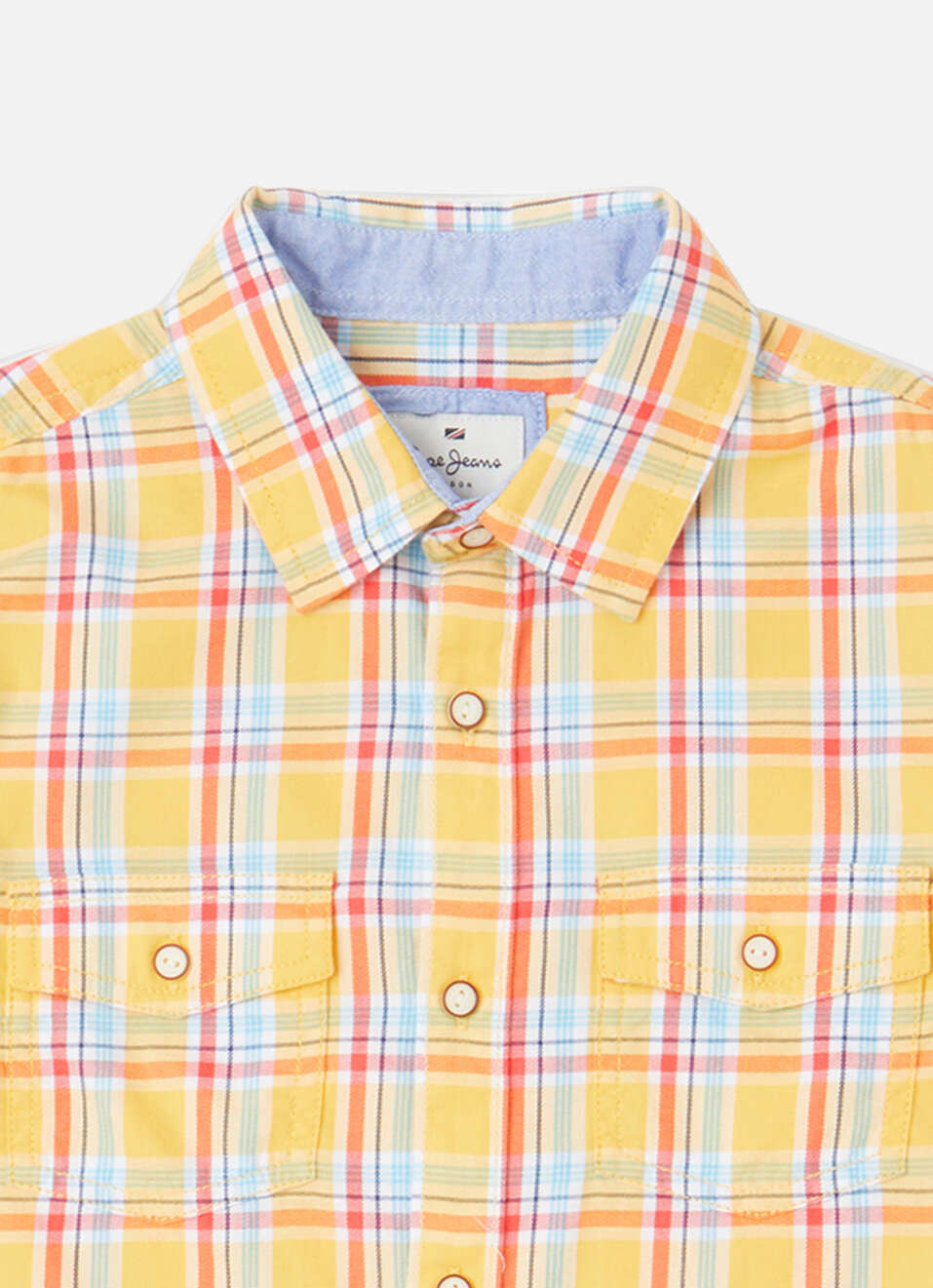 Boys Yellow Twill Checks Yarn-dyed Long Sleeve Shirt, , large image number 2