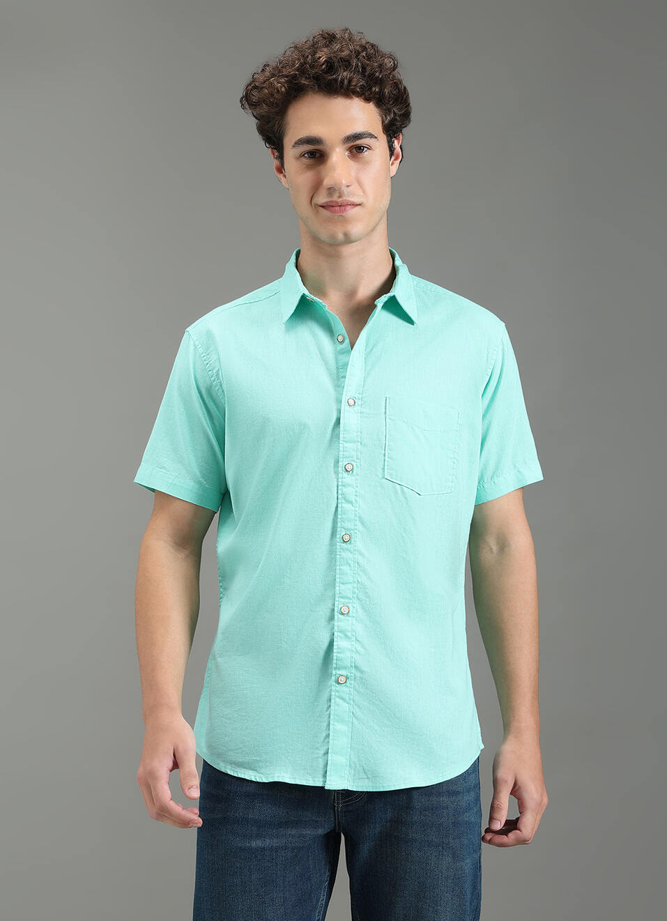 Men Blue Solid Short Sleeve Shirt, , large image number 5