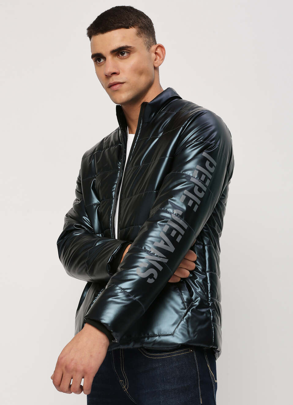 Navy Shiny Puffer Jacket, , large image number 0