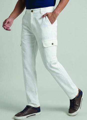 Men White Mid Rise Overdyed Stretch Cargos