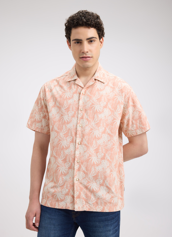 Men Orange Resort Collar Short Sleeve Shirt