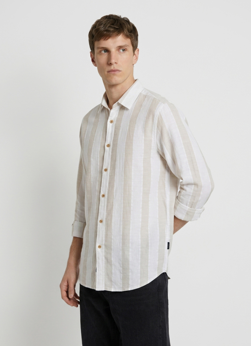 Men Beige Striped Long Sleeve Shirt, , large image number 3