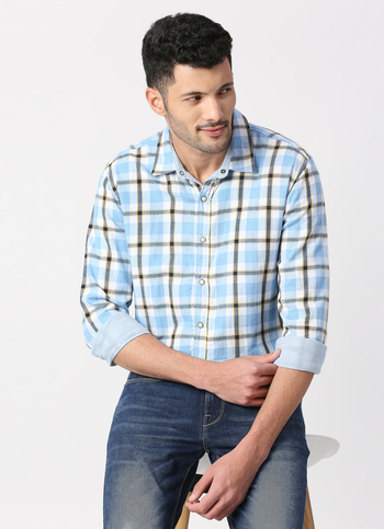 Blue Reversible Checks Full Sleeves Shirt