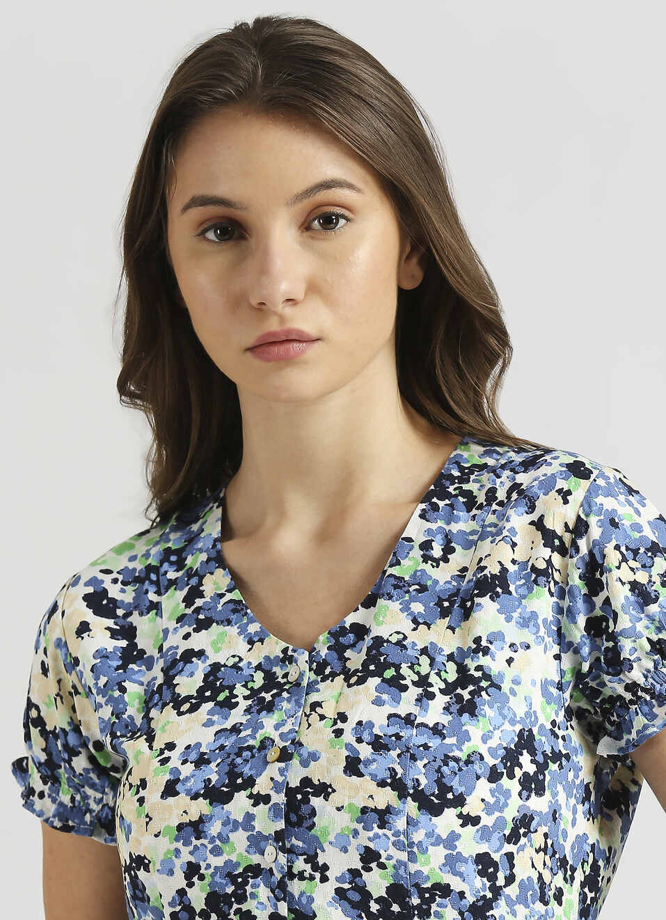 Off White Floral Print Puff Sleeve Dress, , large image number 4