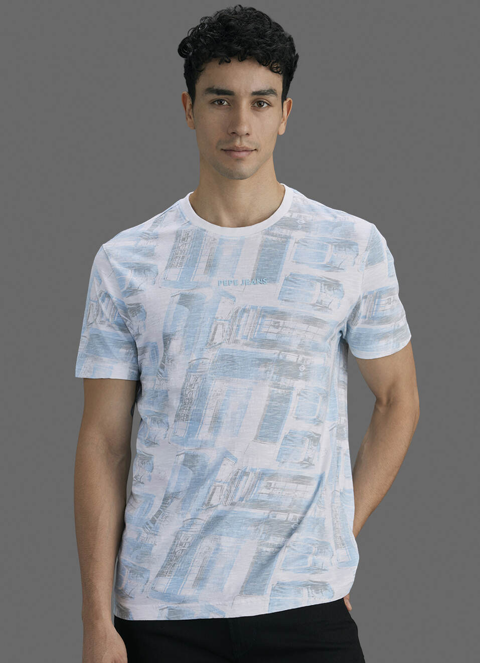 Men White Printed Slim Fit Short Sleeve T-shirt, , large image number 5