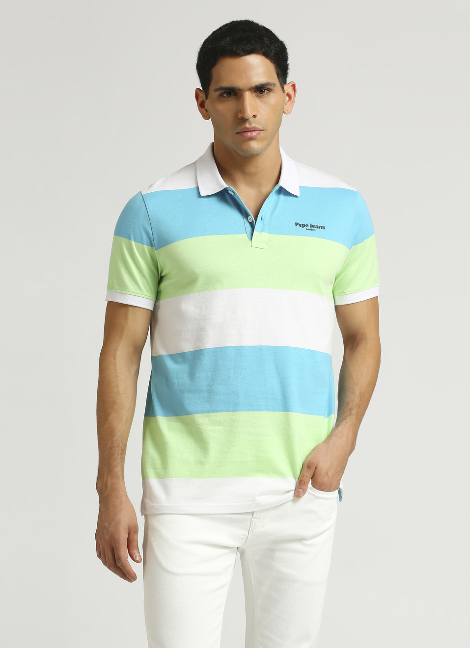 Green Summer Stripes Short Sleeve Polo, , large image number 1