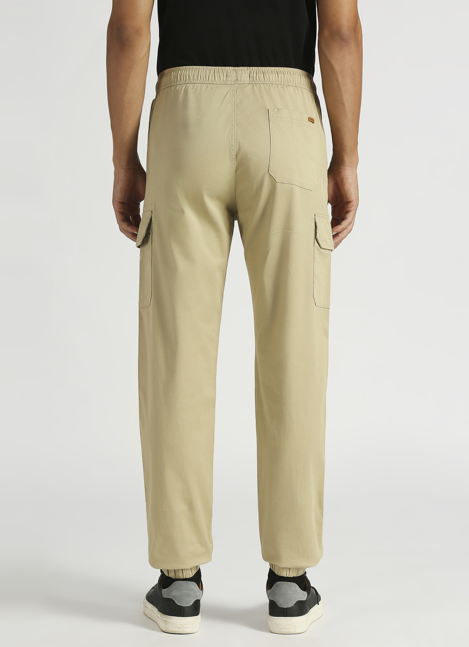 Khaki Solid Stretch Cargo Joggers, , large image number 2