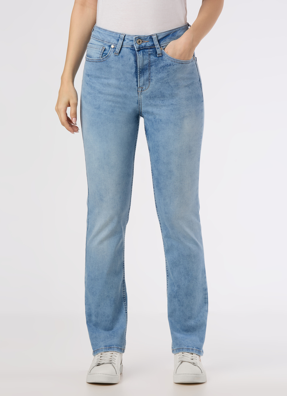 Women Light Blue High Rise Straight Fit Powerflex Jeans, , large image number 1