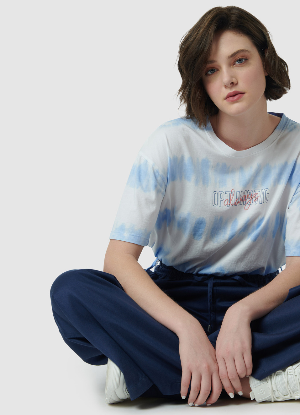 Tie & Dye Tie-up Hem Blue T-shirt, , large image number 0