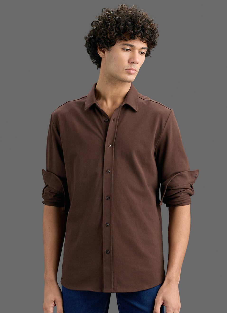 Men Brown Solid Shirt, , large image number 7